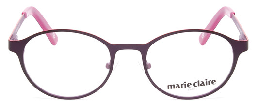Front View of Marie Claire MC6236-PRE Designer Reading Eye Glasses with Custom Cut Powered Lenses in Purple Red Ladies Round Full Rim Stainless Steel 46 mm