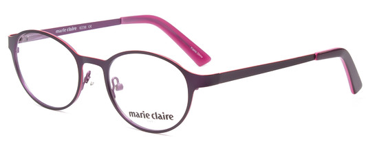 Profile View of Marie Claire MC6236-PRE Designer Blue Light Blocking Eyeglasses in Purple Red Ladies Round Full Rim Stainless Steel 46 mm