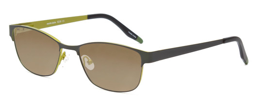 Profile View of Marie Claire MC6239-JAD Designer Polarized Sunglasses with Custom Cut Amber Brown Lenses in Black Jade Green Ladies Classic Full Rim Stainless Steel 49 mm