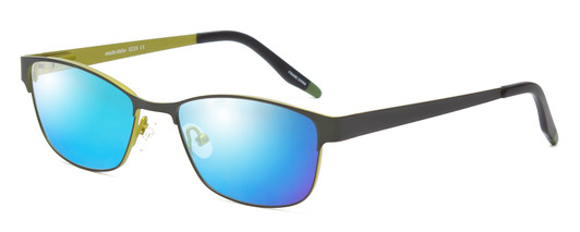 Profile View of Marie Claire MC6239-JAD Designer Polarized Sunglasses with Custom Cut Blue Mirror Lenses in Black Jade Green Ladies Classic Full Rim Stainless Steel 49 mm