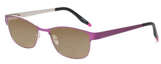 Profile View of Marie Claire MC6239-LAV Designer Polarized Reading Sunglasses with Custom Cut Powered Amber Brown Lenses in Lavender Purple Black Ladies Classic Full Rim Stainless Steel 49 mm