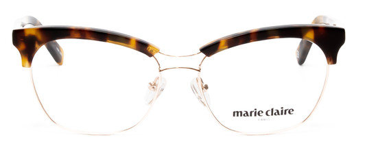 Front View of Marie Claire MC6251-GTO Designer Reading Eye Glasses with Custom Cut Powered Lenses in Gold Tortoise Havana Brown Ladies Cateye Full Rim Stainless Steel 53 mm