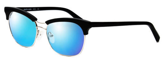 Profile View of Marie Claire MC6251-SIB Designer Polarized Sunglasses with Custom Cut Blue Mirror Lenses in Silver Black Ladies Cateye Full Rim Stainless Steel 53 mm
