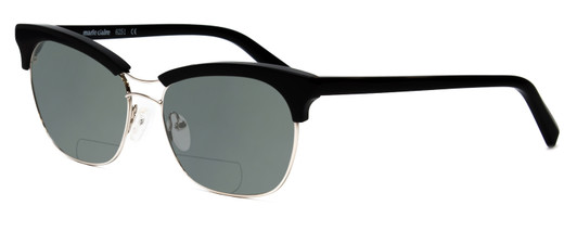 Profile View of Marie Claire MC6251-SIB Designer Polarized Reading Sunglasses with Custom Cut Powered Smoke Grey Lenses in Silver Black Ladies Cateye Full Rim Stainless Steel 53 mm