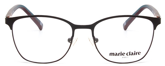 Front View of Marie Claire MC6259-BLK Designer Single Vision Prescription Rx Eyeglasses in Black Ladies Cateye Full Rim Stainless Steel 49 mm
