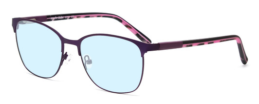 Profile View of Marie Claire MC6259-PUR Designer Progressive Lens Blue Light Blocking Eyeglasses in Purple Marble Pink Ladies Cateye Full Rim Stainless Steel 49 mm