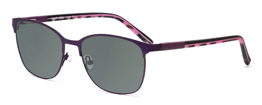 Profile View of Marie Claire MC6259-PUR Designer Polarized Sunglasses with Custom Cut Smoke Grey Lenses in Purple Marble Pink Ladies Cateye Full Rim Stainless Steel 49 mm