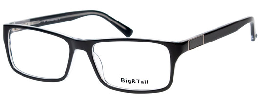 Profile View of Big&Tall 08 Designer Progressive Lens Prescription Rx Eyeglasses in Black Crystal Mens Rectangle Full Rim Acetate 59 mm