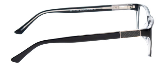 Side View of Big&Tall 08 Designer Blue Light Blocking Eyeglasses in Black Crystal Mens Rectangle Full Rim Acetate 59 mm