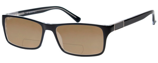 Profile View of Big&Tall 08 Designer Polarized Reading Sunglasses with Custom Cut Powered Amber Brown Lenses in Black Crystal Mens Rectangle Full Rim Acetate 59 mm