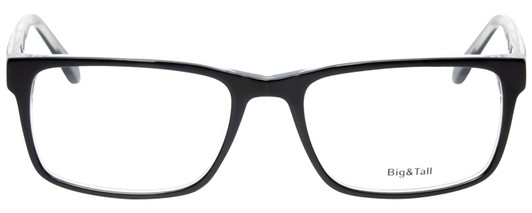 Front View of Big&Tall 21 Designer Progressive Lens Prescription Rx Eyeglasses in Black Crystal Mens Rectangle Full Rim Acetate 57 mm