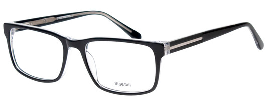 Profile View of Big&Tall 21 Designer Blue Light Blocking Eyeglasses in Black Crystal Mens Rectangle Full Rim Acetate 57 mm