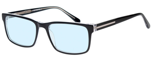 Profile View of Big&Tall 21 Designer Progressive Lens Blue Light Blocking Eyeglasses in Black Crystal Mens Rectangle Full Rim Acetate 57 mm
