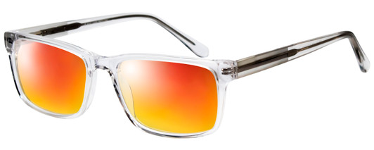 Profile View of Big&Tall 21 Designer Polarized Sunglasses with Custom Cut Red Mirror Lenses in Crystal Transparent Mens Rectangle Full Rim Acetate 57 mm