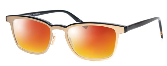 Profile View of Eyebobs Win Win Designer Polarized Sunglasses with Custom Cut Red Mirror Lenses in Gold Black Unisex Classic Full Rim Metal 51 mm