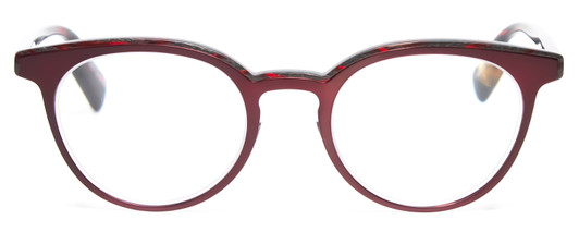 Front View of Eyebobs Low Hanging Fruit Designer Reading Glasses Red Grey Glitter Marble 50 mm