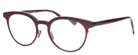 Profile View of Eyebobs Low Hanging Fruit Designer Progressive Lens Blue Light Blocking Eyeglasses in Red Grey Glitter Marble Unisex Round Full Rim Metal 50 mm