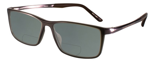 Profile View of Porsche Design P8328-D-56 Designer Polarized Reading Sunglasses with Custom Cut Powered Smoke Grey Lenses in Grey Gun Metal Unisex Square Full Rim Titanium 56 mm