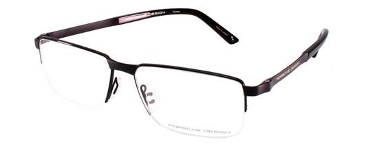 Profile View of Porsche Design P8251-F-56 Designer Single Vision Prescription Rx Eyeglasses in Matte Black Gun Metal Unisex Rectangle Semi-Rimless Titanium 56 mm