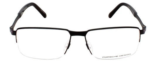 Front View of Porsche Design P8251-F-56 Designer Progressive Lens Prescription Rx Eyeglasses in Matte Black Gun Metal Unisex Rectangle Semi-Rimless Titanium 56 mm