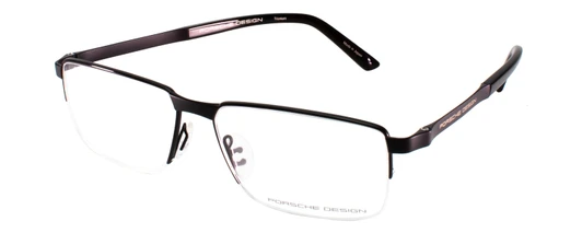 Profile View of Porsche Design P8251-F-56 Designer Progressive Lens Prescription Rx Eyeglasses in Matte Black Gun Metal Unisex Rectangle Semi-Rimless Titanium 56 mm