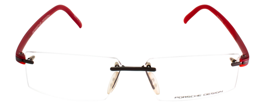 Front View of Porsche Design P8153-D-58 Designer Reading Eye Glasses with Custom Cut Powered Lenses in Matte Dark Grey Crystal Red Unisex Rectangle Rimless Titanium 58 mm