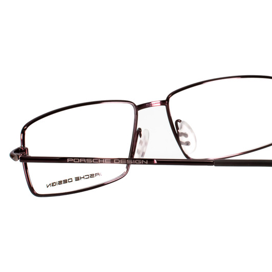 Close Up View of Porsche Design P8197-D-54 Designer Single Vision Prescription Rx Eyeglasses in Satin Purple Unisex Rectangle Full Rim Titanium 54 mm