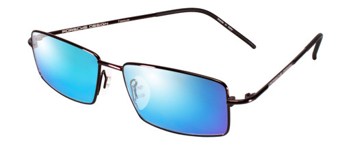 Profile View of Porsche Design P8197-D-54 Designer Polarized Sunglasses with Custom Cut Blue Mirror Lenses in Satin Purple Unisex Rectangle Full Rim Titanium 54 mm