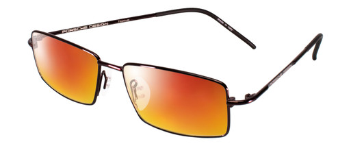 Profile View of Porsche Design P8197-D-54 Designer Polarized Sunglasses with Custom Cut Red Mirror Lenses in Satin Purple Unisex Rectangle Full Rim Titanium 54 mm