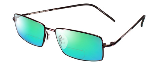 Profile View of Porsche Design P8197-D-54 Designer Polarized Reading Sunglasses with Custom Cut Powered Green Mirror Lenses in Satin Purple Unisex Rectangle Full Rim Titanium 54 mm
