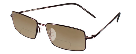 Profile View of Porsche Design P8197-D-54 Designer Polarized Reading Sunglasses with Custom Cut Powered Amber Brown Lenses in Satin Purple Unisex Rectangle Full Rim Titanium 54 mm