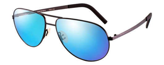 Profile View of Porsche Design P8280-A-59 Designer Polarized Sunglasses with Custom Cut Blue Mirror Lenses in Black Gun Metal Unisex Aviator Full Rim Titanium 59 mm