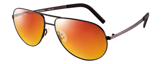 Profile View of Porsche Design P8280-A-59 Designer Polarized Sunglasses with Custom Cut Red Mirror Lenses in Black Gun Metal Unisex Aviator Full Rim Titanium 59 mm
