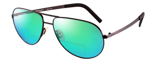 Profile View of Porsche Design P8280-A-59 Designer Polarized Reading Sunglasses with Custom Cut Powered Green Mirror Lenses in Black Gun Metal Unisex Aviator Full Rim Titanium 59 mm