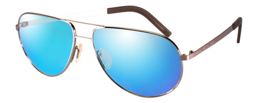 Profile View of Porsche Design P8280-B-59 Designer Polarized Sunglasses with Custom Cut Blue Mirror Lenses in Gun Metal Grey Silver Unisex Aviator Full Rim Titanium 59 mm