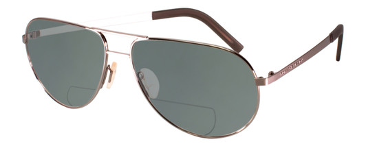 Profile View of Porsche Design P8280-B-59 Designer Polarized Reading Sunglasses with Custom Cut Powered Smoke Grey Lenses in Gun Metal Grey Silver Unisex Aviator Full Rim Titanium 59 mm
