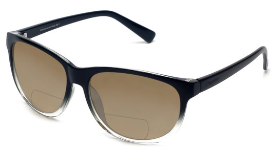 Profile View of Coyote BP-18 Designer Polarized Reading Sunglasses with Custom Cut Powered Amber Brown Lenses in Black Crystal Fade Unisex Oval Full Rim Acetate 52 mm
