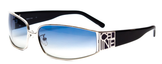 Profile View of Celine SC1088-579Y Unisex Rectangle Sunglasses Silver Black & Blue Gradient 60mm