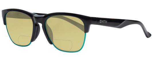 Profile View of Smith Optics HAYWIRE Designer Polarized Reading Sunglasses with Custom Cut Powered Sun Flower Yellow Lenses in Gloss Black Unisex Cateye Full Rim Acetate 55 mm