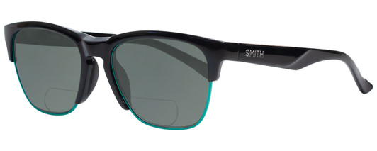 Profile View of Smith Optics HAYWIRE Designer Polarized Reading Sunglasses with Custom Cut Powered Smoke Grey Lenses in Gloss Black Unisex Cateye Full Rim Acetate 55 mm