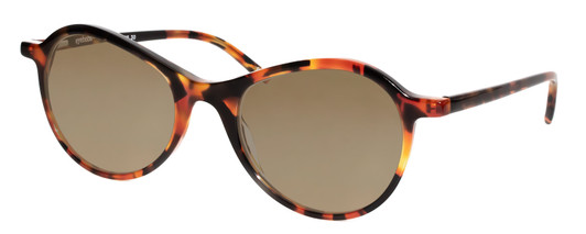 Profile View of Eyebobs Barbee Q 2603 30 Designer Polarized Sunglasses with Custom Cut Amber Brown Lenses in Orange Tortoise Havana Brown Ladies Cateye Full Rim Acetate 49 mm