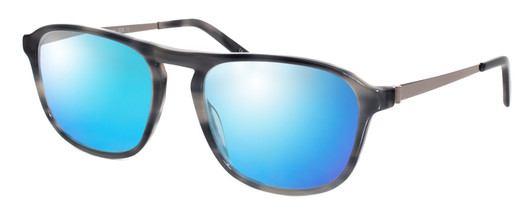 Profile View of Eyebobs Schmoozer 609 11 Designer Polarized Sunglasses with Custom Cut Blue Mirror Lenses in Grey Tortoise & Gun Metal Unisex Square Full Rim Acetate 51 mm