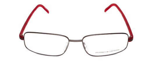 Front View of Porsche Design P8125-D-57 Designer Reading Eye Glasses with Custom Cut Powered Lenses in Dark Gun Metal & Red Unisex Rectangle Full Rim Titanium 57 mm