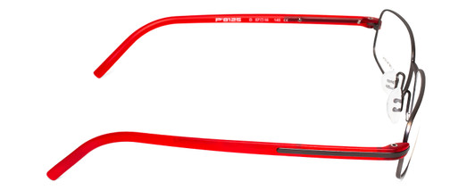 Side View of Porsche Design P8125-D-57 Designer Reading Eye Glasses with Custom Cut Powered Lenses in Dark Gun Metal & Red Unisex Rectangle Full Rim Titanium 57 mm