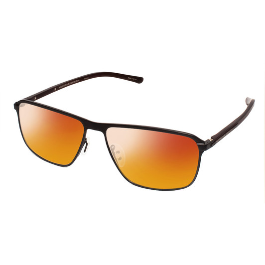 Profile View of Porsche Design P8285-A-56 Designer Polarized Sunglasses with Custom Cut Red Mirror Lenses in Satin Black Gun Metal&Matte Deep Red Unisex Square Full Rim Titanium 56 mm