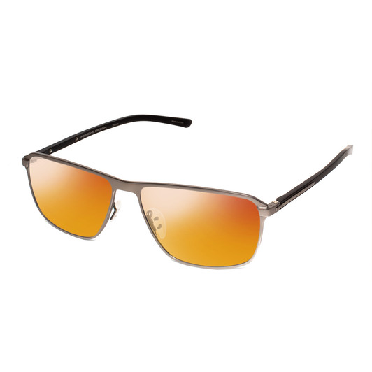 Profile View of Porsche Design P8285-C-56 Designer Polarized Sunglasses with Custom Cut Red Mirror Lenses in Gun Metal Silver&Matte Grey Unisex Square Full Rim Titanium 56 mm