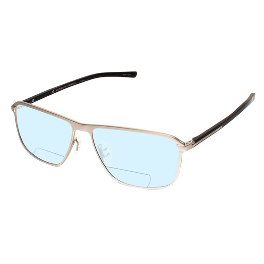 Profile View of Porsche Design P8285-D-56 Designer Progressive Lens Blue Light Blocking Eyeglasses in Gun Metal Silver&Matte Black Unisex Square Full Rim Titanium 56 mm