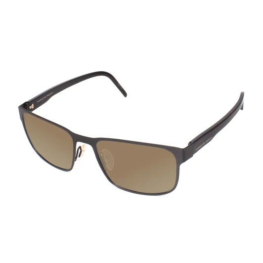 Profile View of Porsche Design P8291-A-55 Designer Polarized Sunglasses with Custom Cut Amber Brown Lenses in Gun Metal Grey&Gloss Black Unisex Square Full Rim Titanium 55 mm