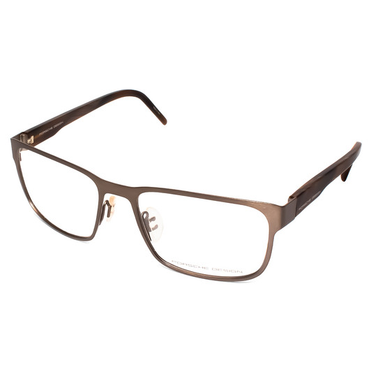 Profile View of Porsche Design P8291-C-55 Designer Progressive Lens Blue Light Blocking Eyeglasses in Satin Brown&Matte Marble Horn Unisex Square Full Rim Titanium 55 mm