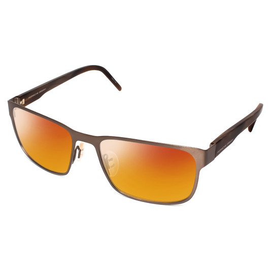 Profile View of Porsche Design P8291-C-55 Designer Polarized Sunglasses with Custom Cut Red Mirror Lenses in Satin Brown&Matte Marble Horn Unisex Square Full Rim Titanium 55 mm